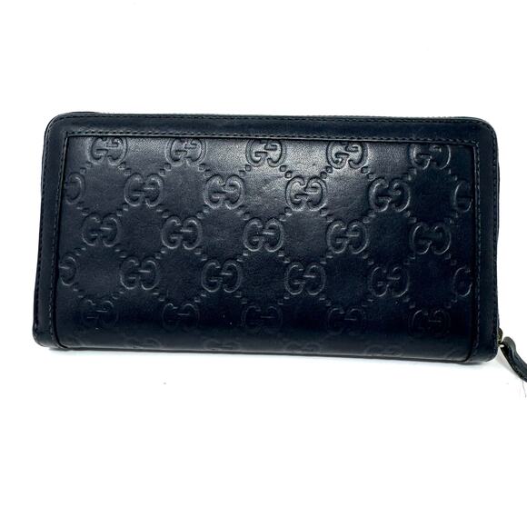 Gucci GG Guccissima Monogram Black Leather Zip Around Wallet with Double G Logo - Picture 5 of 11